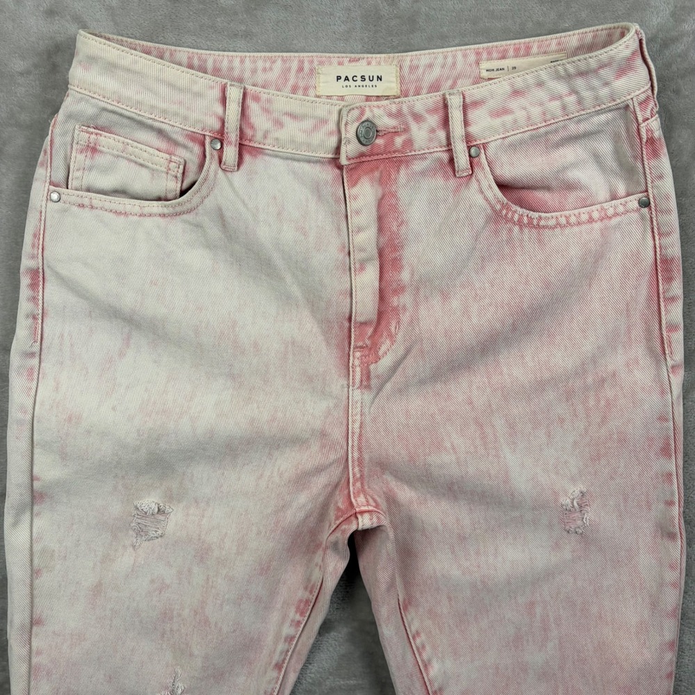 PacSun Mom Jeans Sz 29 Pink Distressed Straight Leg Acid Wash Cotton Edgy Summer - Picture 3 of 15